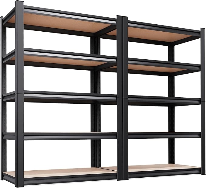 2-Pack 71.2''H Storage Shelves, Wood Garage Shelving,Adjustable Heavy Duty Shelving Unit,5T Tall Garage Shelves，Wood Metal Standing Shelf Units,Utility Rack for Kitchen 71.2''H*28''W*12''D