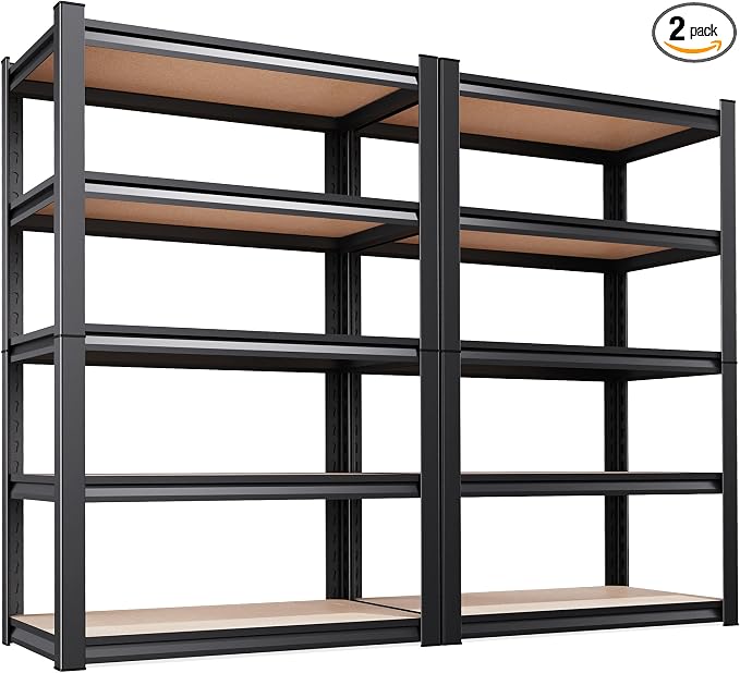 2-Pack Garage Shelving for Multi-Room Home Storage & Organization, 71" H x 32" W x 14" D 5-Tier Adjustable Metal Storage Rack for Tools, Household Items, Garage, Workshop, Pantry