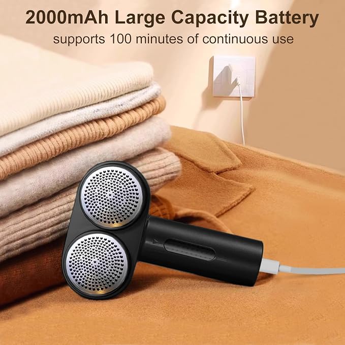 Fabric Shaver, Dual Motor Electric Lint Shaver for Clothes, 6 Blades, Black | Electric Lint Shaver, Fabric Pilling Remover, Powerful 2 Gear, Portable Defuzzer Clothes Fuzz Remover for Sweater Furniture