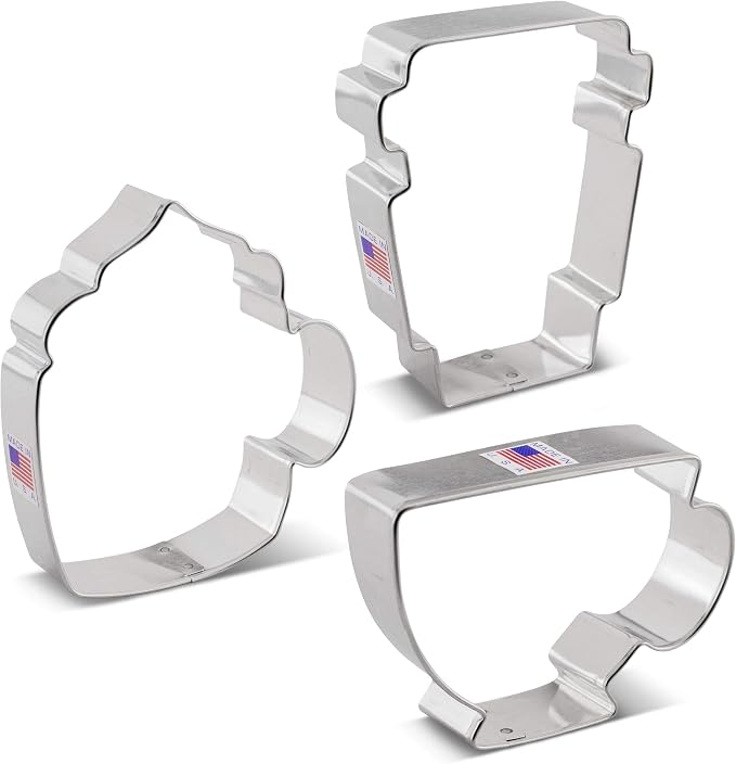 Ann Clark Coffee/Tea Cup Cookie Cutters 3-Pc Set (Coffee Mug, Latte Cup, Teacup) Made in the USA