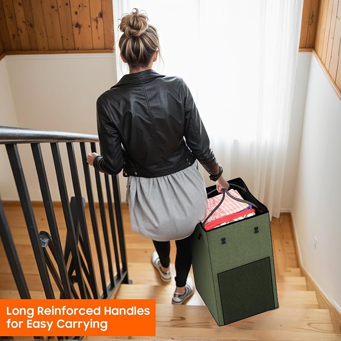 Laundry Hamper with Wheels, 150L Rolling Laundry Basket with Bag & Handles | Sturdy Metal Frame | Removable Bag | Large & Tall Dirty Clothes Hampers for Laundry Room, Bedroom, Dorm, Bathroom-Green