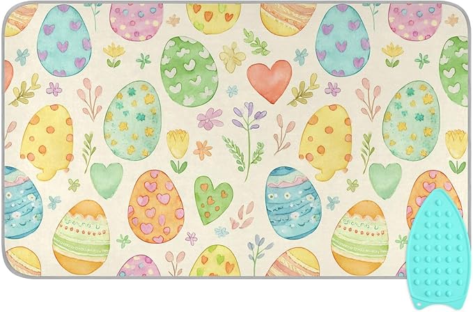 Ironing Mat Portable Ironing Pad Blanket with Silicone Iron Rest for Table Top Travel Heat Resistant Double-Side Using Large 47x28 Inch Foldable Spring Yellow Easter Eggs