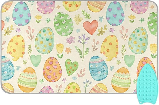 Ironing Mat Portable Ironing Pad Blanket with Silicone Iron Rest for Table Top Travel Heat Resistant Double-Side Using Large 47x28 Inch Foldable Spring Yellow Easter Eggs
