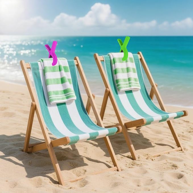 Beach Towel Clips for Beach Chairs Cruise, Strong Grip Clothes Pins Non-Slip Pool Chair Clips, Quilt Drying Clip for Laundry Towel Clothes Blankets Set of 8, with Drawstring Bag(4 Colors)