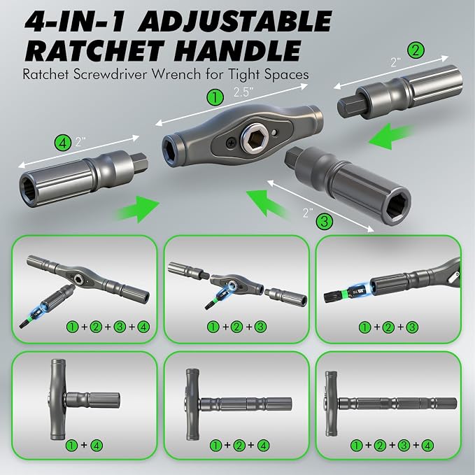46 in 1 Magnetic Ratchet Screwdriver Set, Multi-Bit Screwdriver Kit, Nut Driver Set, Detachable Ratchet Handle with Storage Case, Repair Tool Kit for Furniture, Computer, Bicycle