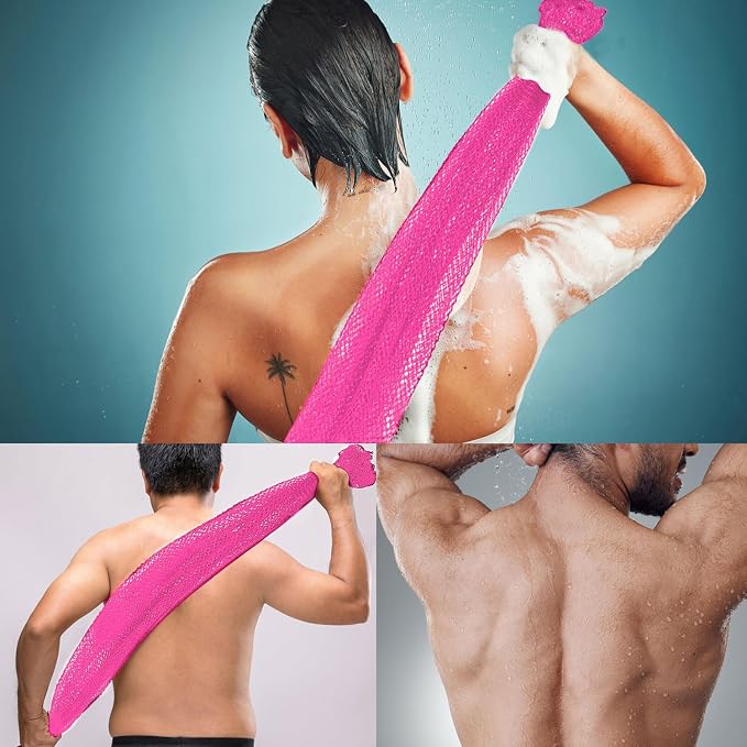 African Net Sponge Authentic,Exfoliating Body Shower Scrubber,Pink | Woven nylon africannet sponge,stretches up to 66in for full body & back washing removes dead skin,oil,For Women and Man