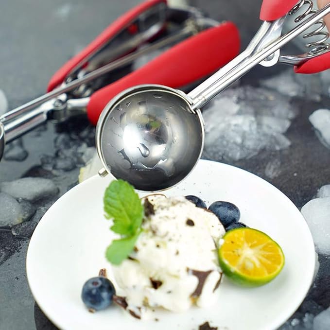 Ice Cream Scoop, 18/8 Stainless Steel Cookie Scoop, Cookie Scoops for Baking, 2.5Tbsp/42ml/1.4 oz Cookie Dough Scoop, Ice Cream Scooper with Trigger Release, Cookie Scooper for Baking(Red)