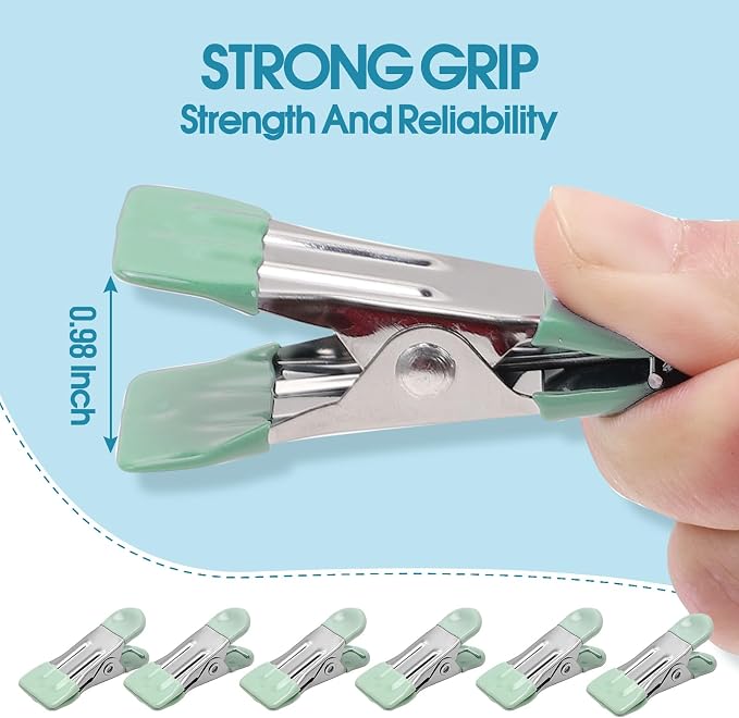 Clothes Pins Heavy Duty, 30 Pack, 2.17 Inch Metal Chip Clips, Light Green | Clothespins for Photo Drying Clothesline Laundry Sock, Bag Clips for Food Kitchen Stainless Steel with Rubber