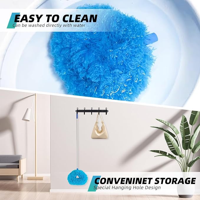 DRQ Ceiling Fan Cleaner Duster, 2 Pack Reusable Microfiber Duster with Extension Pole, 13 to 81 Inch Fan Blade Cleaner, Removable Dusters for Cleaning Walls Bookshelves Door Window Top (Blue)
