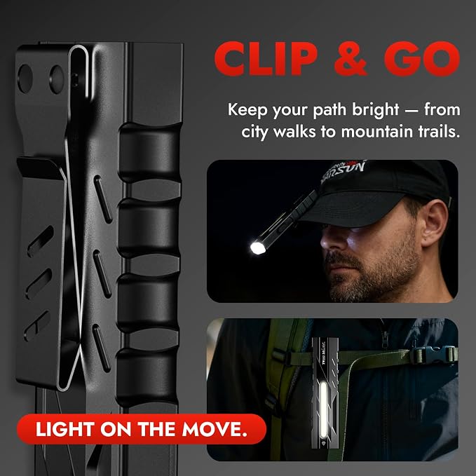 WARSUN T9PRO Pocket Flashlight Rechargeable, 1500 Lumen EDC Flashlight with Magnet Base and Clip, Compact Work Light for Dog Walking, Camping, Car Repair, Home Repair, Power Outages and Everyday Carry