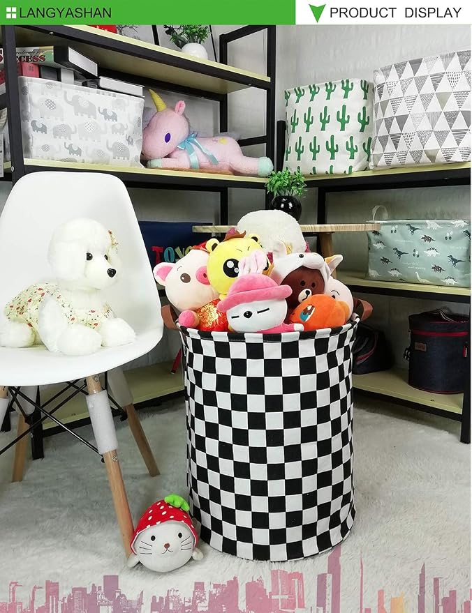 Round Laundry Basket Collapsible Boys Nursery Hamper Organizer Racing Flag | Waterproof Canvas Foldable Storage Bin Car Toy Bins Gift Baskets Bedroom Clothes for Home Play Bedroom Gift