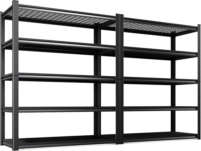 Set 2 Garage Shelving-3000 lbs 5 Tier Storage Shelves,Adjustable Heavy Duty Metal Shelving Unit and Storage Large Wire Rack,Utility Steel Shelf for Warehouse Industrial Pantry Basement -78"x46"x20"