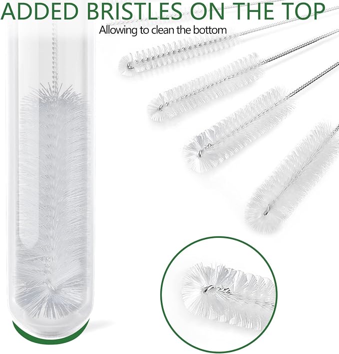 CiaraQ Bottle Cleaning Brushes, 8 Inch Nylon Tube Brush Set | White Cleaner for Narrow Neck Bottles Cups with Hook, Set of 13pcs, White