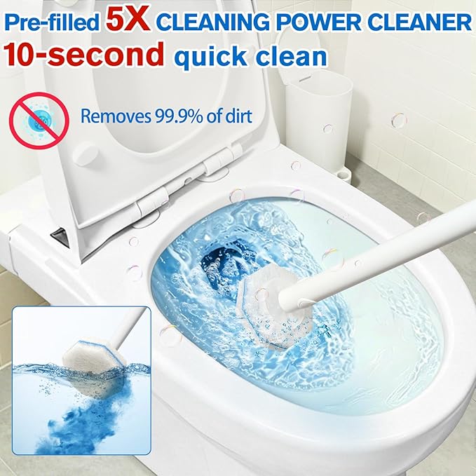 Disposable Toilet Brush Set - Toilet Bowl Wand Refills with Toilet Cleaners, Disposable Brush Heads with 5X Cleaning Power, Includes 60 Refill Heads for Clorox Toilet Brush, Wand & Storage Caddy