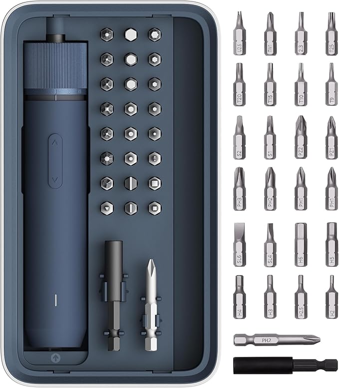 HOTO 25-Piece Upgraded Electric Screwdriver Kit, Cordless Screwdriver | 1/4'' Hex, Magnetic Lid, 1500mAh Rechargeable, LED Light, Ideal for Furniture Assembly, Home Repair, and Garage Projects