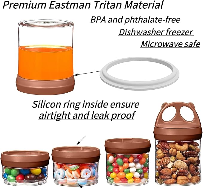 SELEWARE Brown Stackable Snack Containers for Kids Toddlers Adults, 31oz | Portable Food Storage Containers for Snacks Formula Powder Drinks and Travel, Twist Lock System Airtight Leak-proof BPA Free