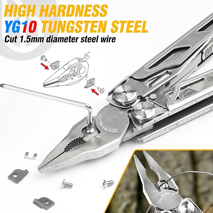 BIBURY 31-in-1 Multitool Pliers Pro,EDC Pocket Knife & Scissors-BI2045 | Stainless Steel Multi Tool with Screwdriver, Replaceable Wire Cutters, Saw, Ideal for Survival,Camping,Repair, Gifts for Men