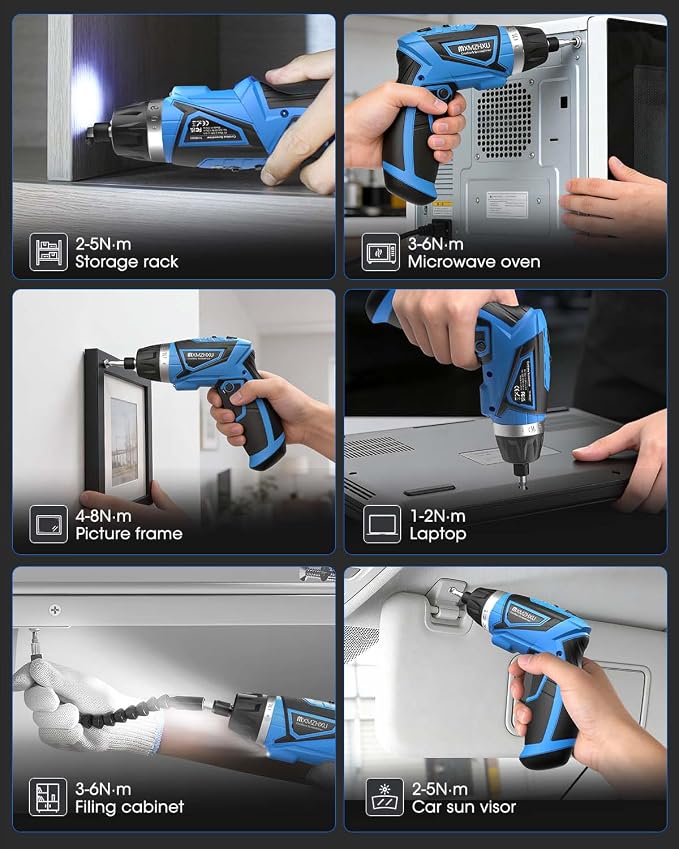 8V Cordless Screwdriver,10+1 Precision Torque Electric Screwdriver | Upgraded Max 10N·m 2000mAh Rechargeable Screw Gun with 50-Piece Kit,180° Pivoting Handle,LED Light,Gift for DIY & Home