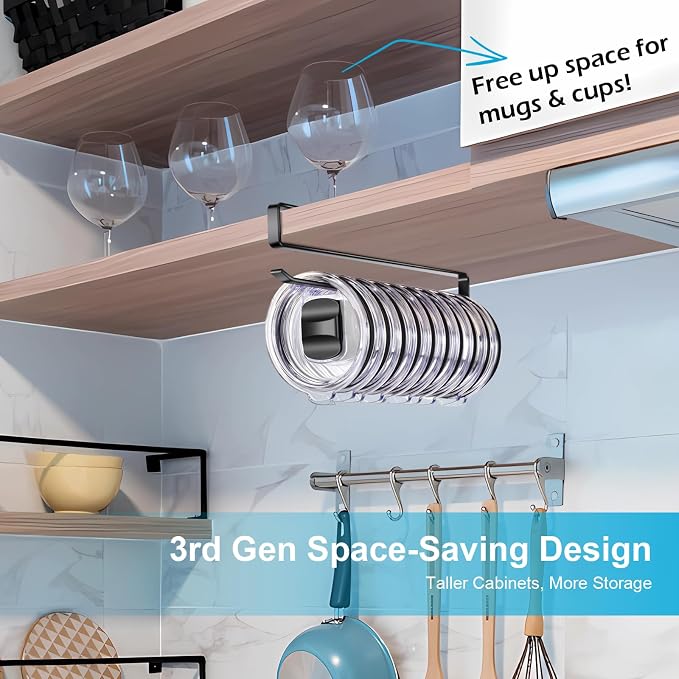 Tumbler Lid Organizer for Corner Cabinets, Space-Saving Coffee Cup Holder, Water Bottle Accessories Storage, Kitchen Organization, No Adhesive or Drilling Needed up to 12 Lids(Black)