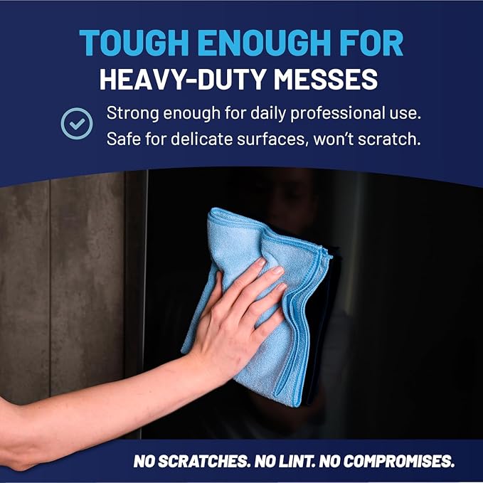 MW Pro Microfiber Cleaning Cloth | Blue | 36 Pack | 16” x 16” | All Purpose Microfiber Towels - Clean, Dust, Polish, Scrub, Absorbent