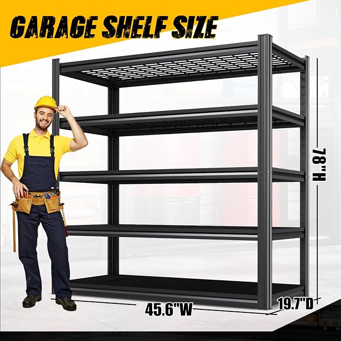 2-Pack Heavy Duty Garage Shelving for Large Storage & Garage Organization, 78"H x 46"W x 20"D 5-Tier Adjustable All Metal Wire Shelf for Tools, Storage Bins, Bulk Items, Warehouse & Workshop
