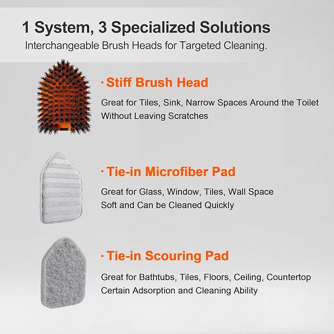 CLEANHOME Tile Tub Scrubber Brush with 3 Different Function Cleaning Heads and 56" Extendable Long Handle-No Scratch Shower Scrubber for Cleaning Bathroom Kitchen Toilet Wall,Bathtub,Sink,Grey