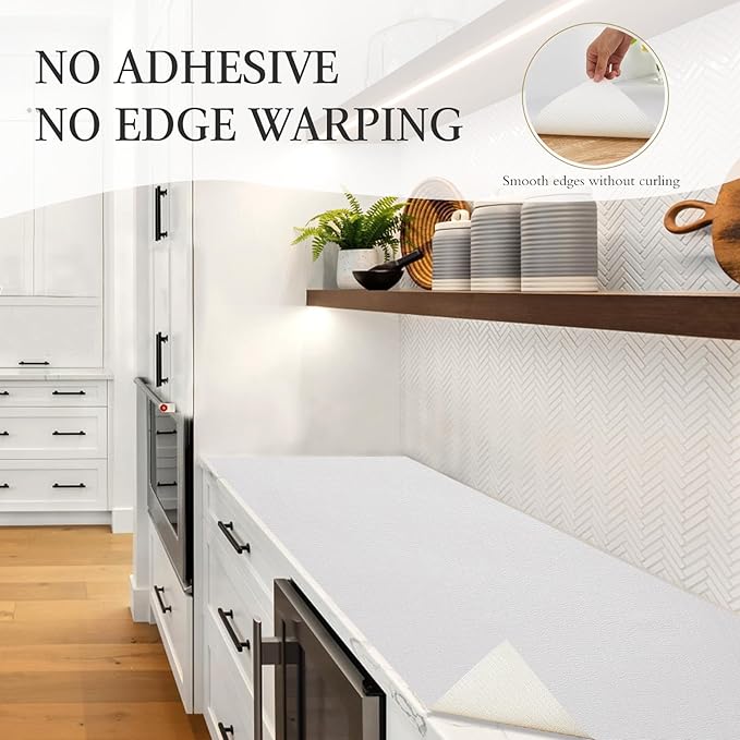 Beautysaid Shelf and Drawer Liner for Kitchen Cabinet Non Adhesive Non Slip | Shelf Paper Waterproof Washable Thickened for Dresser Pantry Shelve Bathroom Protector Liner(White,23.6 in x 10 FT)