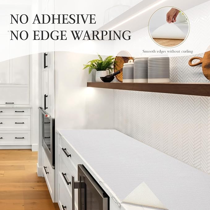 Beautysaid Shelf and Drawer Liner for Kitchen Cabinet Non Adhesive Non Slip | Shelf Paper Waterproof Washable Thickened for Dresser Pantry Shelve Bathroom Protector Liner(White,12 in x 10 FT)