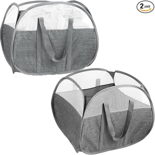 2 Pack Collapsible Laundry Baskets, 90L Large Foldable Laundry Basket, Pop Up Hampers for Laundry, Dirty Clothes Laundry Hamper for Bedroom, Bathroom, Dorm, Laundry Room, Travel or Camping Grey