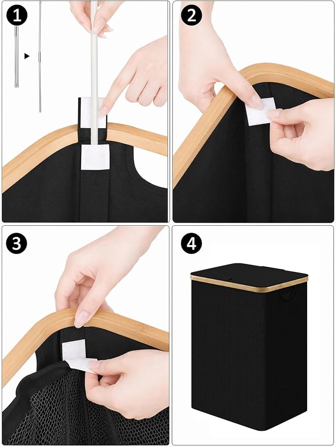 iEGrow Laundry Hamper with Lid, 85L Large Laundry Basket with Handle,Foldable Clothes Basket Organizer with Removable Inner Bag for Clothes Towels - Black