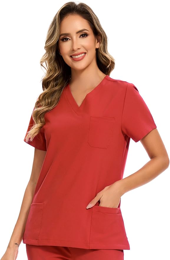 Scrubs Tops for Woman - Soft Stretch, V-Neck Tops | 3 Pockets, Side Split Design, Short Sleeve, Breathable & Lightweight Nursing Shirt, Easy-Care Fabric for All-Day Comfort