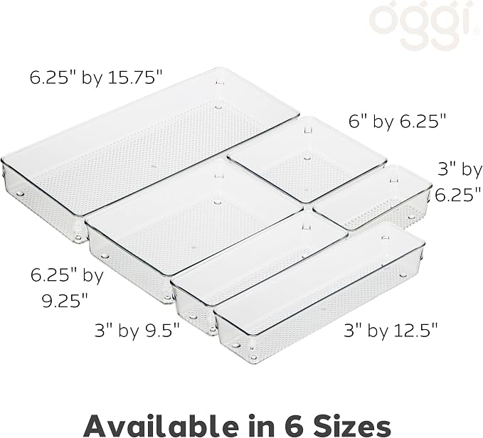 Oggi Clear Drawer Organizer, 3" X 9" | Pack of 2 | For Kitchen | For Office | For Bathroom