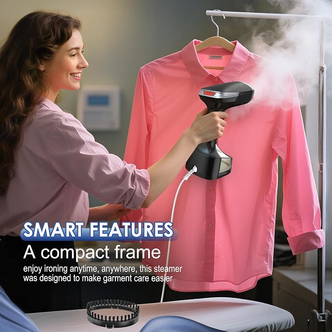 Steamer for Clothes,10s Fast Heat-up Handheld Clothes Steamer, Fast Wrinkle Remover with 300ml Tank, Garment Steamer Ideal for Most Fabrics, Easy to Use, Clothes Steamer with Brushes for Home, Travel