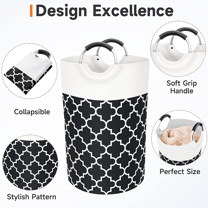 Fabspace Large Laundry Basket Laundry Hamper Bag Washing Bin Clothes Bag Collapsible Tall with Handles Waterproof Travel Bathroom College Essentials Storage for College Dorm, Family (Black) 75L | Freestanding Laundry Hamper, Waterproof Dirty Clothes St...