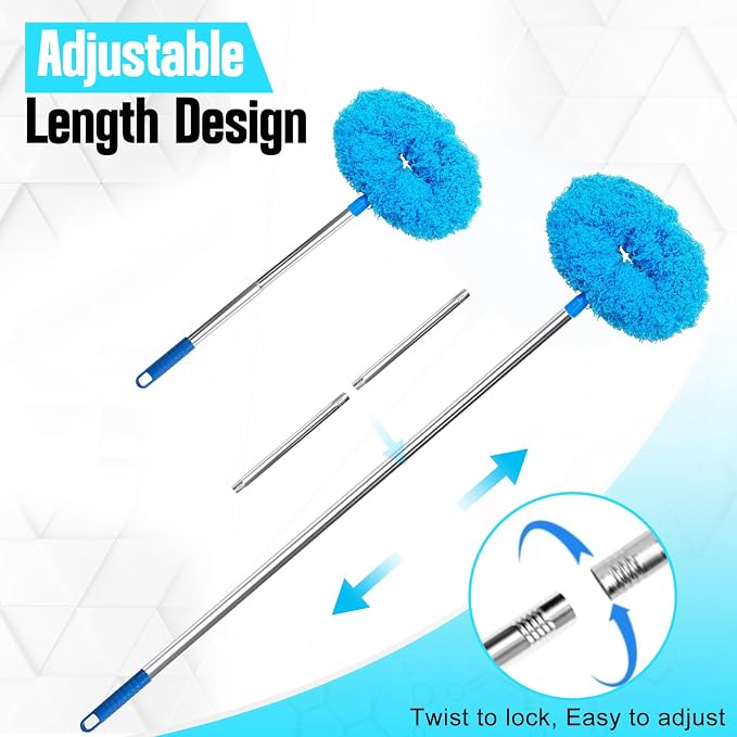 Ceiling Fan Cleaner Duster with Extension Pole, 12 to 51 Inch Duster Length, Reusable Microfiber Dusters for Cleaning Fan Blades, Cobwebs, Walls, Windows & High Ceilings, Removable, Blue