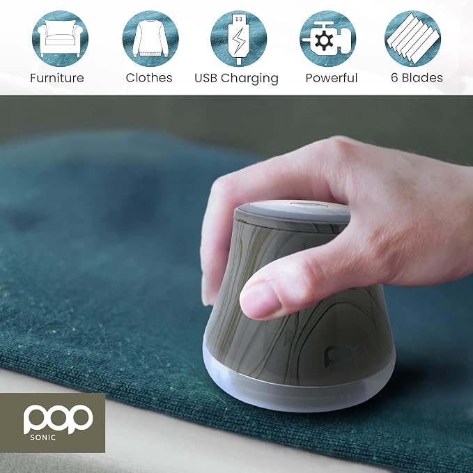 Fabric Shaver, Lint Remover Electric (Marble) – Rechargeable, 6 Blade System, Fabric Lint Shaver w/LED Light | One-Touch Activation Pill Shaver for Clothes - Electric Lint Remover Fabric Shaver