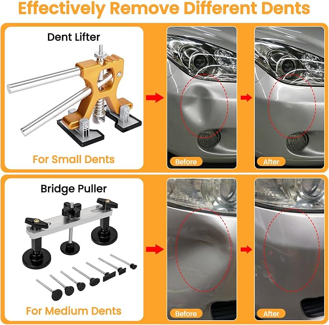 Sigoobal Dent Puller, 134PCS Paintless Dent Removal Kit – Car Dent Puller Kit with Slide Hammer 2 in 1 T-Bar, Golden Lifter, Bridge Puller–Dent Remover Tool for Car Hail, Dings Damage DIY Repair