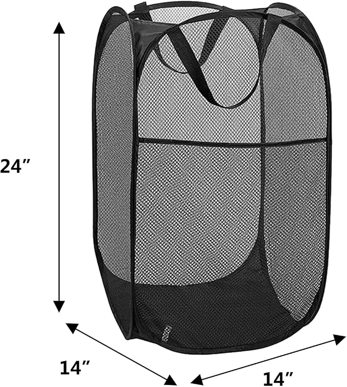 4Pcs Pop Up Laundry Hamper – Large 70L Collapsible Mesh Basket for Home, College Dorm & Apartment, Foldable Lightweight Hamper with Handles & Side Pocket (3 Black + 1 Pink)