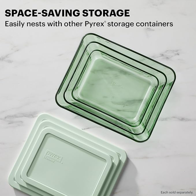 Pyrex Colors Tinted (4-PC) Large Rectangular Food Storage Container Set, Snug Fit Non-Toxic Plastic BPA-Free Lids, Freezer Dishwasher Microwave Safe, 6 Cup & 11 Cup