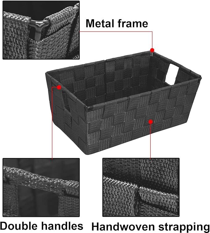 homyfort Woven Shelf Storage Tote Basket Bins Container, Storage Boxes Cube Organizer with Built-in Handles for Bedroom, Office, Closet, Clothes, Kids Room, Nursery 3pk(Grey)