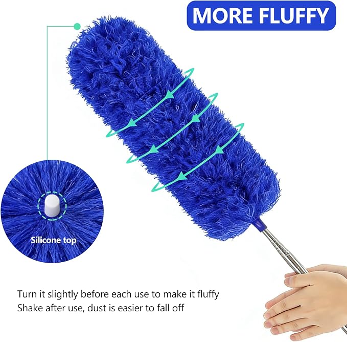 SetSail Dusters and Cobweb Duster with Extension Pole for Cleaning, Blue | 100-inch Extra-Long, Bendable Microfiber Head, Cobweb Brush Washable, Ceiling Fan Cleaner Duster Kit