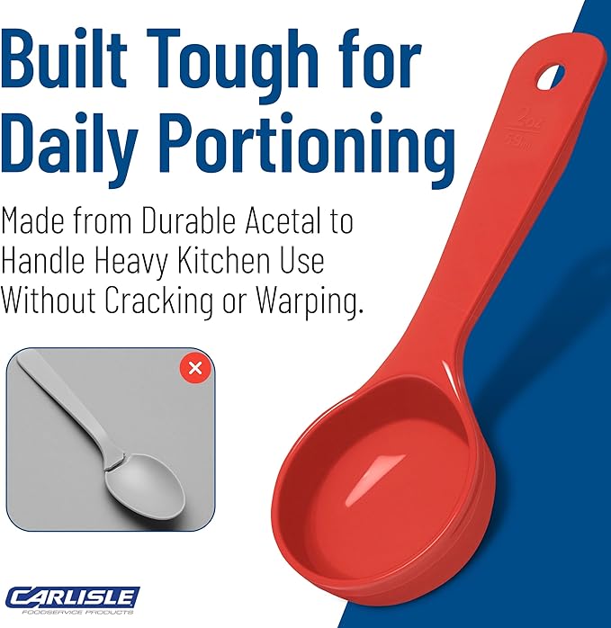 Carlisle FoodService Products Measure Miser Solid Measuring Spoon with Short Handle, 2 Ounces, Red (Pack of 12)