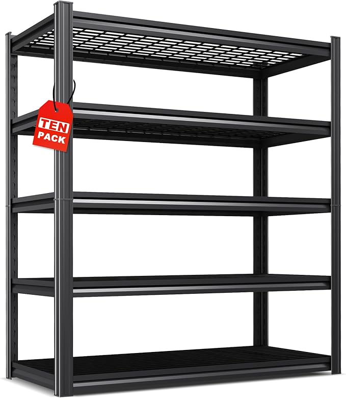 Set of 10 Garage Shelving-78"x46"x20" 5 Tier Storage Shelves,Adjustable Heavy Duty Metal Shelving Unit and Storage Large Wire Rack,Utility Steel Shelf for Warehouse Industrial Pantry Basement 3000 lbs