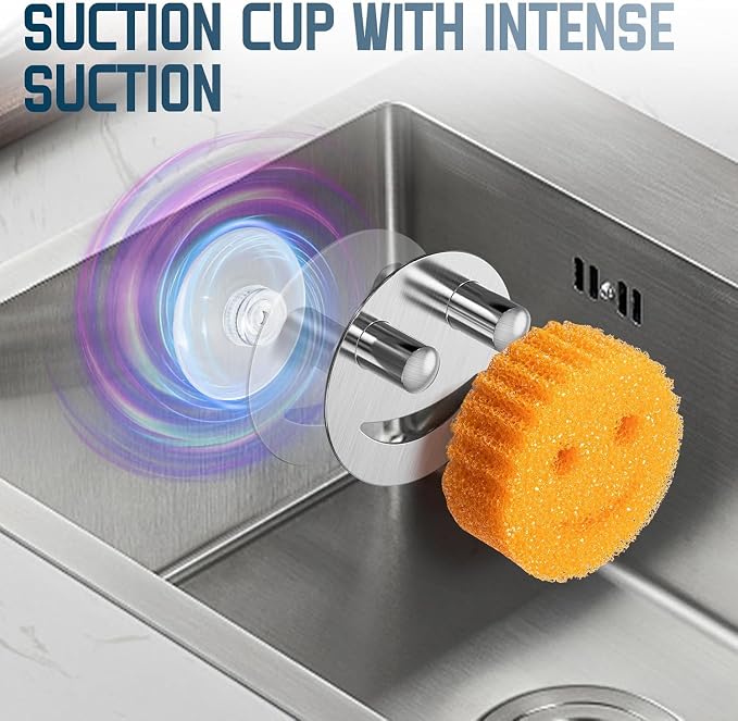 Yoshiky 3 Pack Stainless Steel Smiley Face Dish Sponge Holder, Silver Sink Caddy Organizer Storage with Suction Cup for Kitchen, Kitchen Accessories Decor Scrubber-Silver