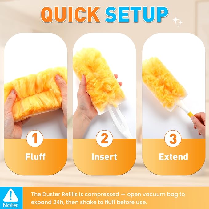 Alotiki Duster Refills, 40 Count 360° Dusters for Cleaning with 1 Handle | Heavy Duty Duster Refill for Dust Cleaning, 360° Double-Sided Disposable Duster for Blinds, Electronics, Furniture