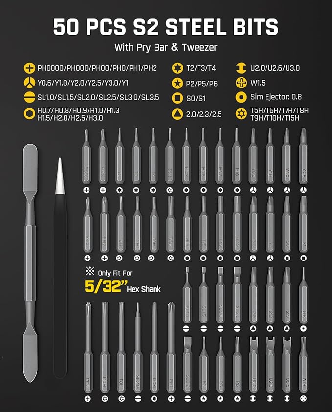 Fanttik E2 Ultra Electric Screwdriver, Precision Screwdriver Set (Grey) | 50 Magnetic Bits, 5/32''Hex Shank, 0.6N.m, RevoStor Magnetic Storage, Repair Kit for PC, Phone, 3D Printer, RC Cars, Drone