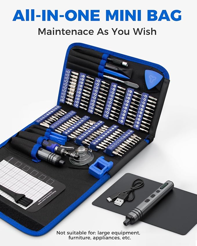 Mini Electric Screwdriver Set 140-IN-1: Small Electric Screwdriver Cordless | 120 Precision Bits, 5 Torque Settings, 4 LED Light, Magnetic Power Screwdriver Repair Tool Kit for PC RC Electronics