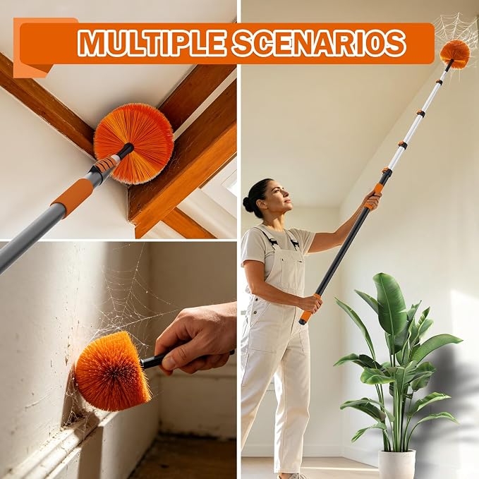 Buyplus 26FT Reach Cobweb Duster, Outdoor Spider Web Cleaner Brush with Professional 5-20FT Extension Pole, Non-Shedding Fluffy Bristles, Suitable for Ceiling and Corner Dusters for Indoor and Outdoor