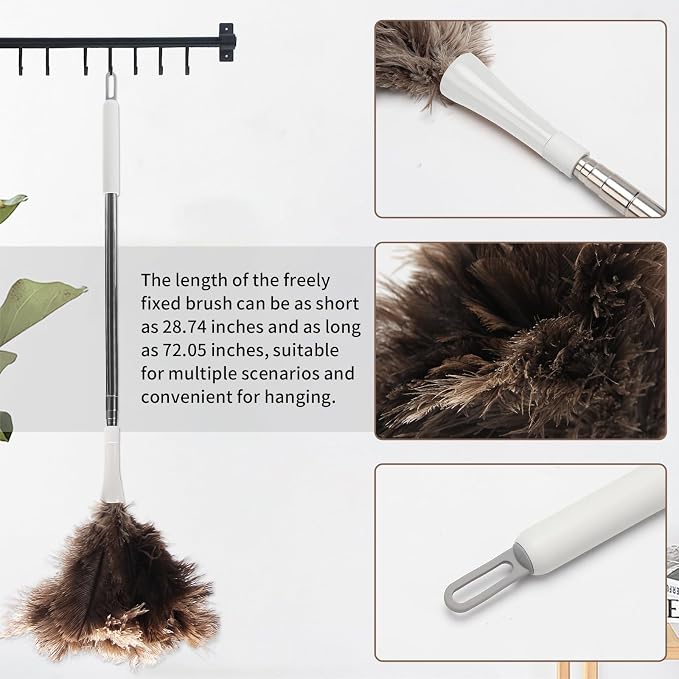 Feather Duster, Ostrich Feather Duster Replacement Head, Reusable Ostrich Feather Duster, Brown (Replacement Head Only)