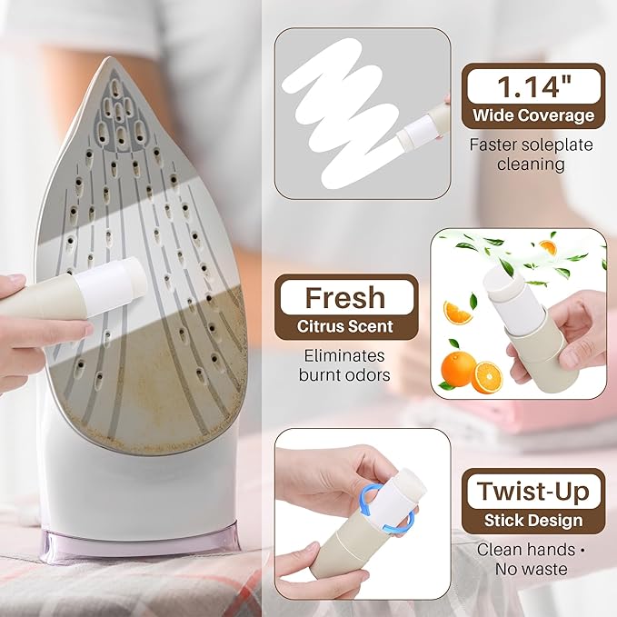 Iron Cleaner Kit for Steam Irons with Cleaning Cloth & Sponge Eraser, Non-Toxic Sole Plate Cleaner Removes Fabric Residue, Glue, Limescale, Starch & Burn Marks to Improve Glide
